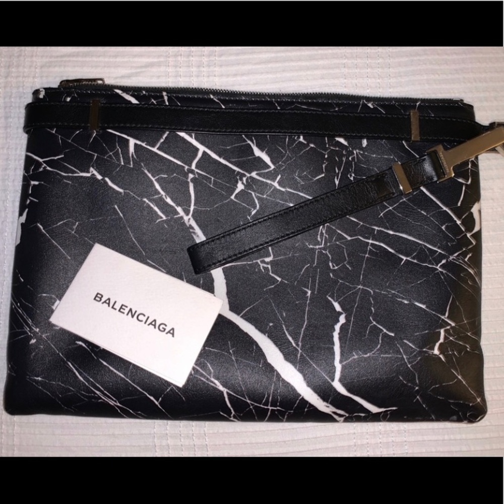 BALENCIAGA CLUTCH : Leather LE DIX CABAS MARBLE / Le Dix Cartable / Veau Le Dix